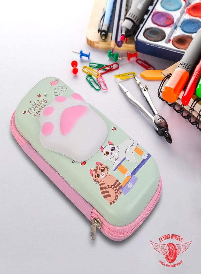 FLYING WHEEL 3D Squishy Cat Paw Pencil Case – Cute Pink School Supply Organizer for Girls, Large Capacity Zipper Stationery Pouch Box for Kids and Students (Mint Green) - Image 3
