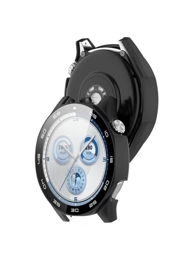 حافظة صلبة من البولي كربونات لساعة هواوي GT5 مقاس 46 مم مع واقي شاشة من الزجاج المقوى متوافق مع غطاء حماية من الصدمات وفيلم حساس للمس (أسود) - Image 3