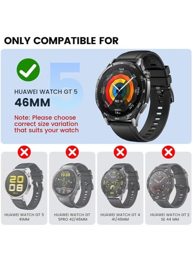 حافظة صلبة من البولي كربونات لساعة هواوي GT5 مقاس 46 مم مع واقي شاشة من الزجاج المقوى متوافق مع غطاء حماية من الصدمات وفيلم حساس للمس (أسود) - Image 4