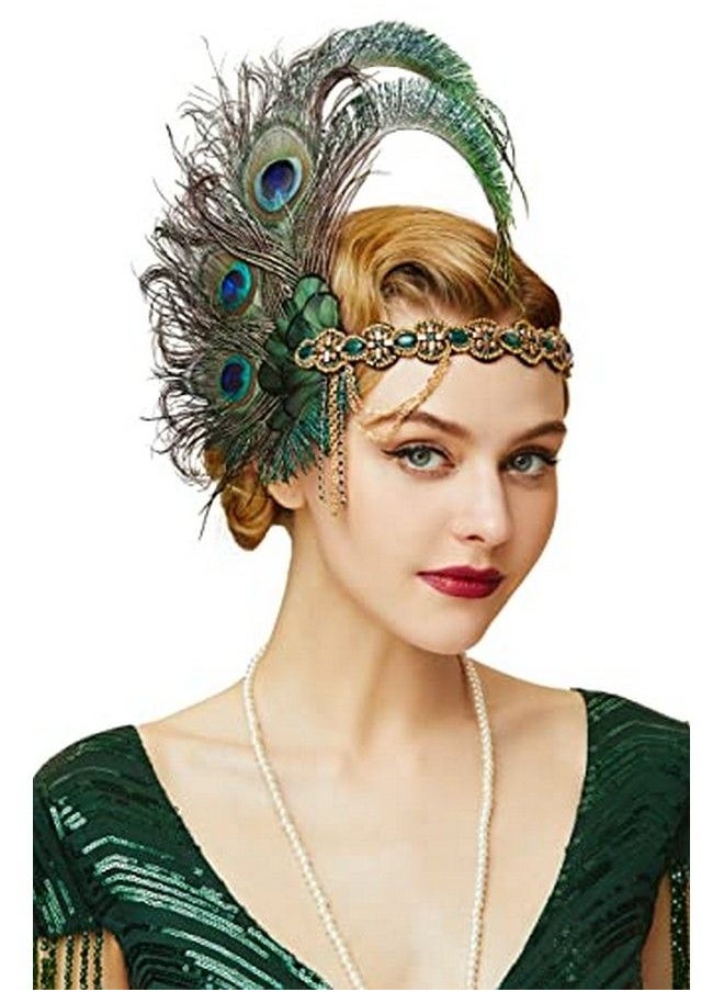 BABEYOND 1920S Flapper Headband Roaring 20S Great Headband (Peacock)  - Image 2