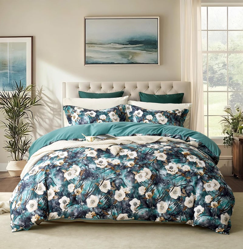 Cupocupa Duvet Cover King Size Set Boho Floral Pattern King Duvet Cover Set for King Size Bed Vintage Soft Bedding Leaf Print Duvet Cover with Pillowcases - Image 2