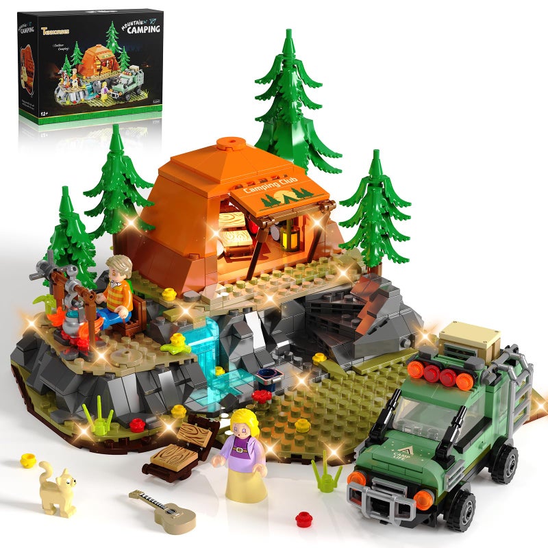Tenhorses Mountain Camping Building Set with Light Outdoor Adventure Scene Toy with Camp Tent Camper Van Campfirre Creative Home Decor Display Xmas Birthday Gift for Adults Teens Camping Lovers 677 Pcs - Image 3