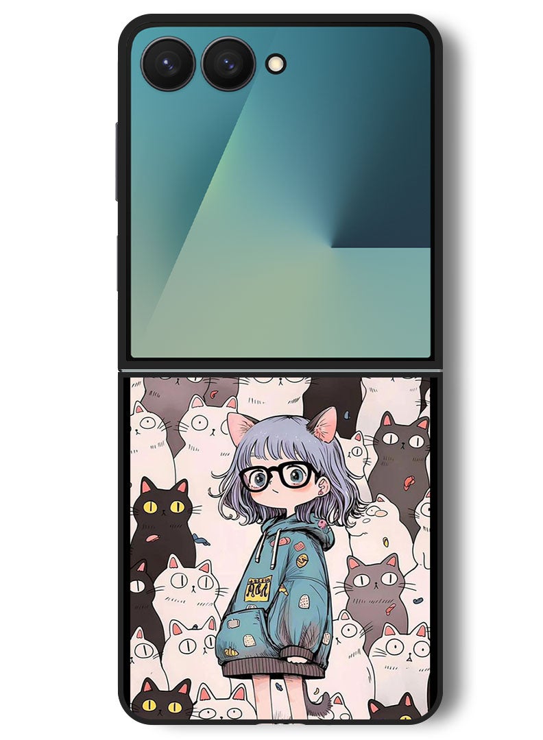 Theodor Case Compatible with Samsung Galaxy Z Flip 7 - 6.9 Inch Protection Shockproof Bumper Cover Cats & Girl - Image 1