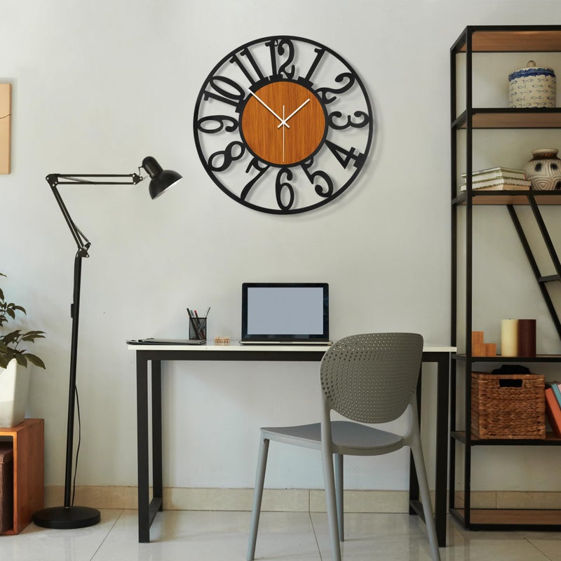 Maxstar Round Wall Clock for Living Room Decor Battery Operated Non Ticking Black Metal Wood Clocks for Home Living Room Garden Office Kitchen Decoration -16 inch - Image 5