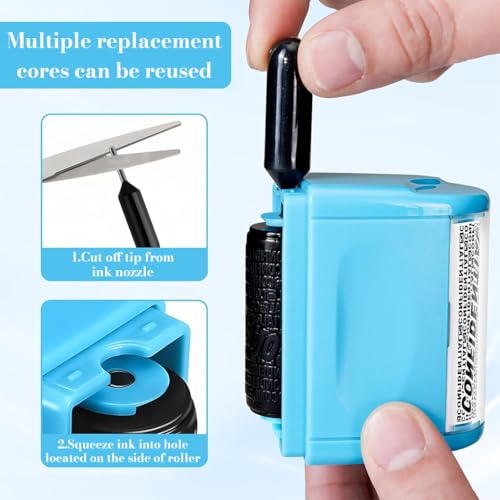 OFIFO® Confidential Roller Stamp, 35mm Wide Identity Theft Patterned Roller Stamp, Cover Up Confidential Print, Protect Your Personal Info Privacy, with 3 Bottle of Stamp Ink - Image 4