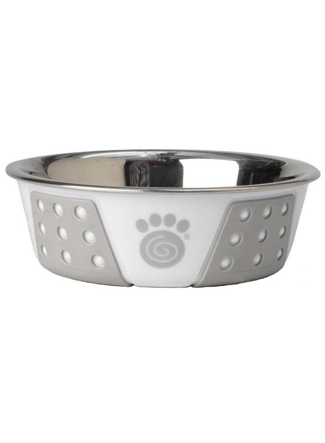 PetRageous 13094 Fiji Stainless Steel NonSlip Dishwasher Safe Dog Bowl 1.75Cup Capacity 5.5Inch Diameter 1.75Inch Tall For Small Dogs Medium Dogs Ans Cats, White And Light Grey - Image 1