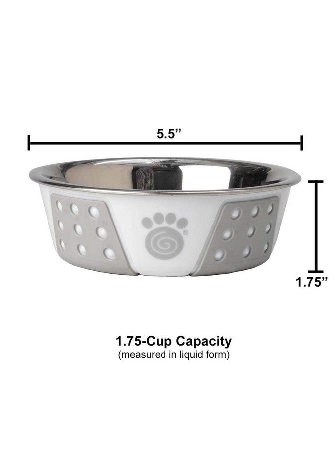PetRageous 13094 Fiji Stainless Steel NonSlip Dishwasher Safe Dog Bowl 1.75Cup Capacity 5.5Inch Diameter 1.75Inch Tall For Small Dogs Medium Dogs Ans Cats, White And Light Grey - Image 4
