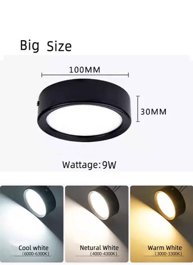 Generic 2 Pack Round LED Surface Ceiling Light 100mm 9W,Cool White Colour (6000 K),Indoor Black Surface Mounted Down lamp For Hallway Patio Living Room Corridor Restaurant Office,Aluminum,Driver Included  - Image 3