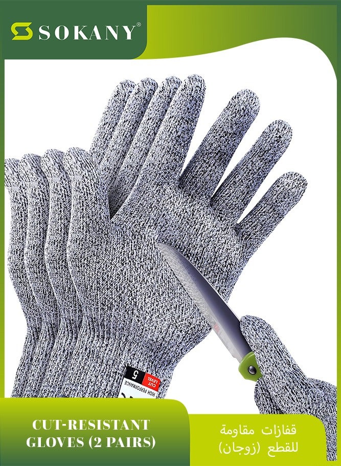 سوكاني 4 قطع (M+L) قفازات مقاومة للقطع المستوى 5 حماية للمطبخ، ترقية قفازات السلامة المضادة للقطع لقطع اللحوم، نحت الخشب، تقطيع الماندولين والمزيد (رماديرمادي) - Image 1