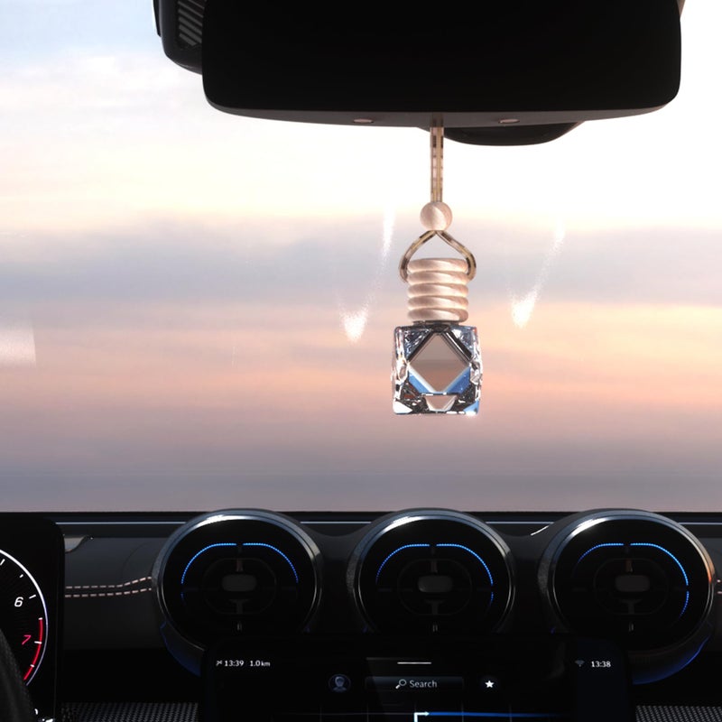 Couslcd 5PCS Hanging Car Air Freshener, Auto Interior Decoration 8 ml Oil Diffuser Perfume Aromatherapy Pendant Empty Glass Bottle, Fragrance Ornament with Vent Clip Wooden Cap and Rope (5, Rhombic) - Image 3