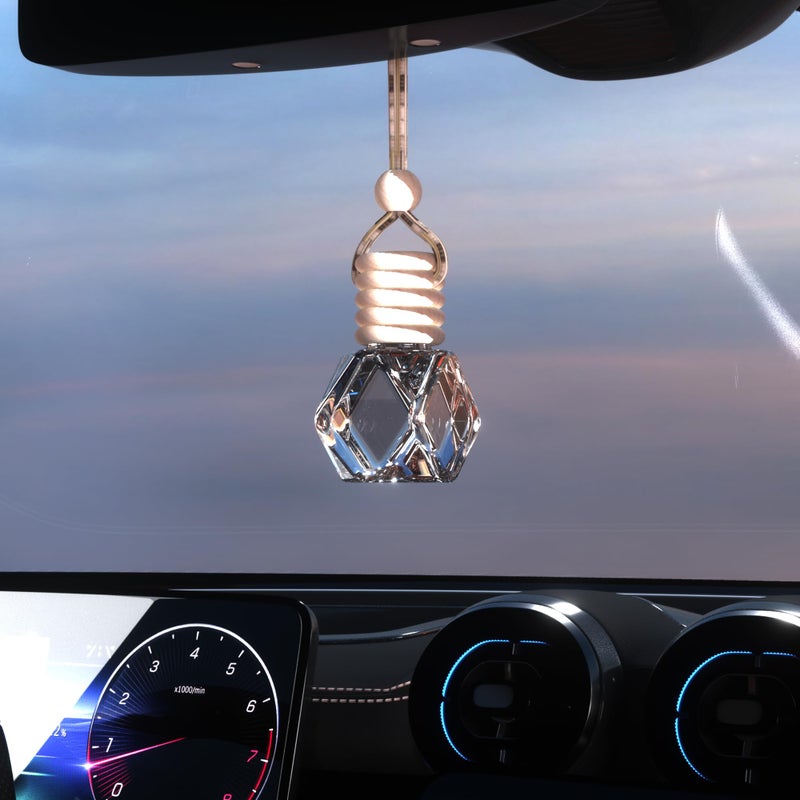 Couslcd 5PCS Hanging Car Air Freshener, Auto Interior Decoration 8 ml Oil Diffuser Perfume Aromatherapy Pendant Empty Glass Bottle, Fragrance Ornament with Vent Clip Wooden Cap and Rope (5, Rhombic) - Image 2