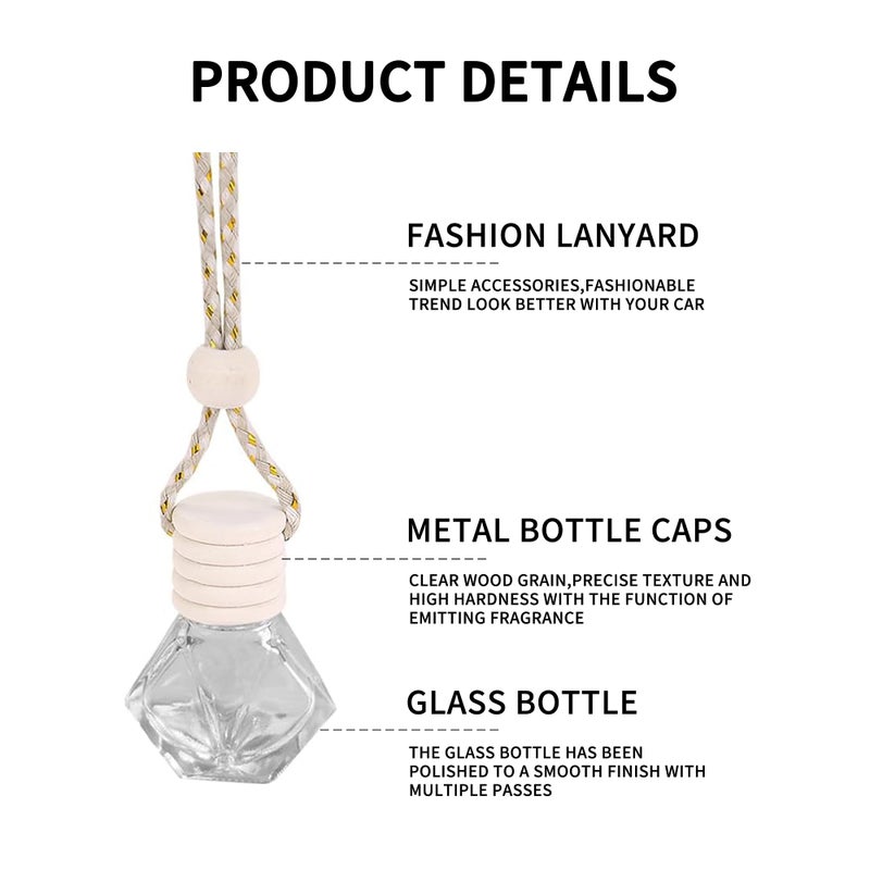 Couslcd 5PCS Hanging Car Air Freshener, Auto Interior Decoration 8 ml Oil Diffuser Perfume Aromatherapy Pendant Empty Glass Bottle, Fragrance Ornament with Vent Clip Wooden Cap and Rope (5, Rhombic) - Image 5