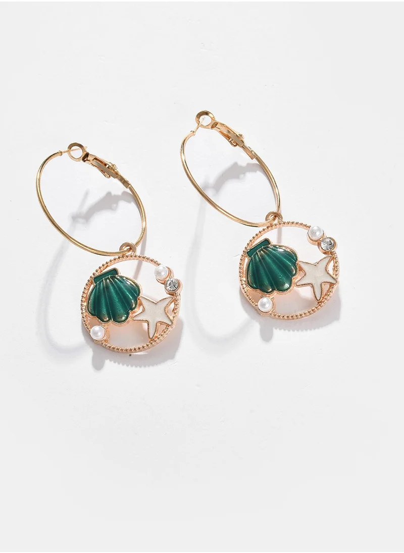 SOHI Green Contemporary Hoop Earrings