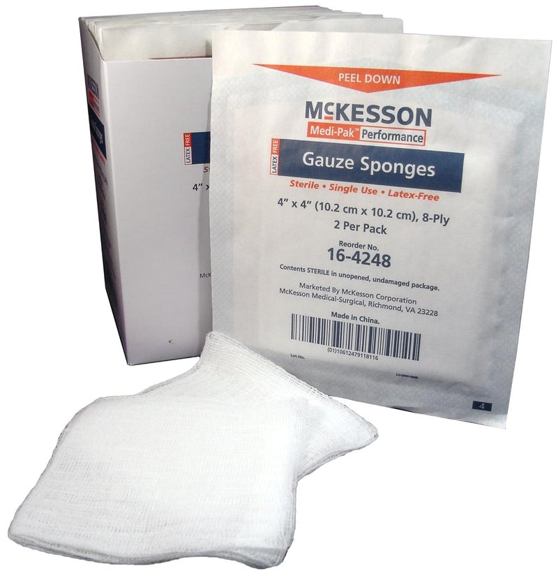 McKesson 164248 Gauze Sponge MediPak Performance Cotton Gauze 8Ply 4 x 4 Square Sterile Pack of 100
