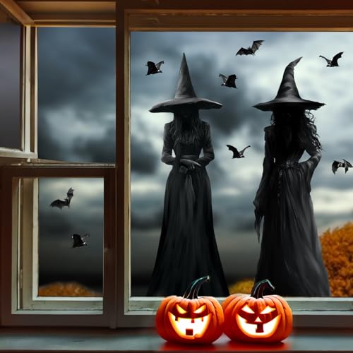 Bunny Chorus Halloween Decorations Window Clings Decor: 3pcs Large Realist Dark Witch Bats Silhouette Halloween Decals Cling Indoor, Scary Creepy Style School Home Office Party Supplies for Glass Windows - Image 4