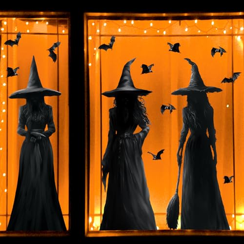 Bunny Chorus Halloween Decorations Window Clings Decor: 3pcs Large Realist Dark Witch Bats Silhouette Halloween Decals Cling Indoor, Scary Creepy Style School Home Office Party Supplies for Glass Windows - Image 5