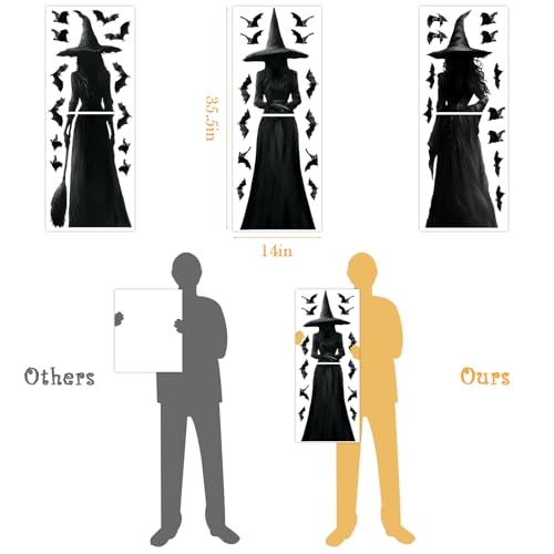 Bunny Chorus Halloween Decorations Window Clings Decor: 3pcs Large Realist Dark Witch Bats Silhouette Halloween Decals Cling Indoor, Scary Creepy Style School Home Office Party Supplies for Glass Windows - Image 2