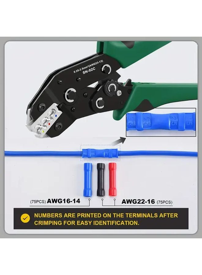 SN 02C 225PCS Crimping Tool Kit With Ratcheting Crimper And Insulated Connectors - Image 3
