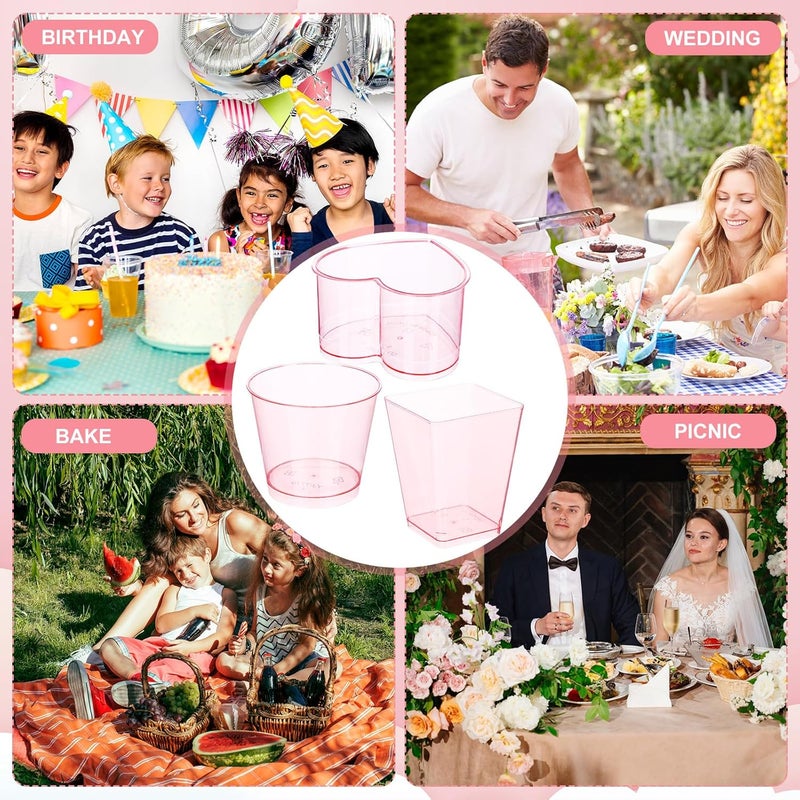 Funnymoom 240 عبوة أكواب حلوى وردية سعة 5 أونص و6 أونص مع ملاعق 3 أنماط أكواب بارفيه مصغرة شفافة بلاستيكية للتقديم القابل للتصرف للفواكه والترايفل والموس وآيس كريم والزبادي والبودينغ - Image 3