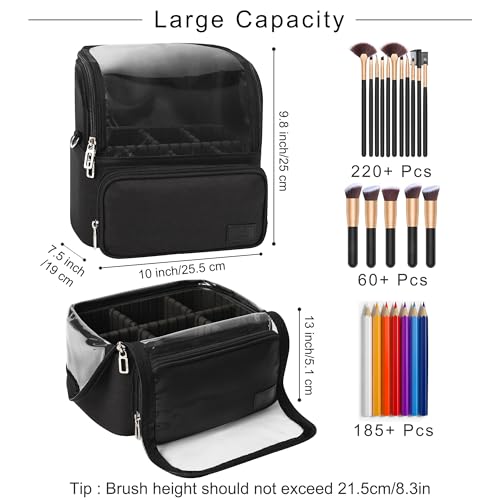 TANTO Makeup Brush Bag, Makeup Brush Holder Travel Extra Large Make up Brush Organizer Case Stand-up Makeup Cup Foldable Pro Cosmetic Artist Storage Bags with Adjustable Divide (01A-Black,X Large) - Image 5