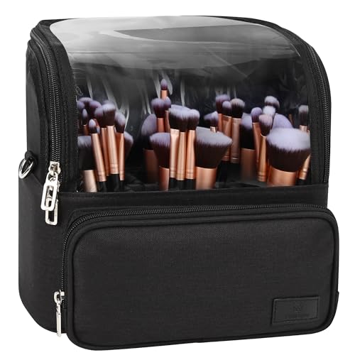 TANTO Makeup Brush Bag, Makeup Brush Holder Travel Extra Large Make up Brush Organizer Case Stand-up Makeup Cup Foldable Pro Cosmetic Artist Storage Bags with Adjustable Divide (01A-Black,X Large) - Image 1