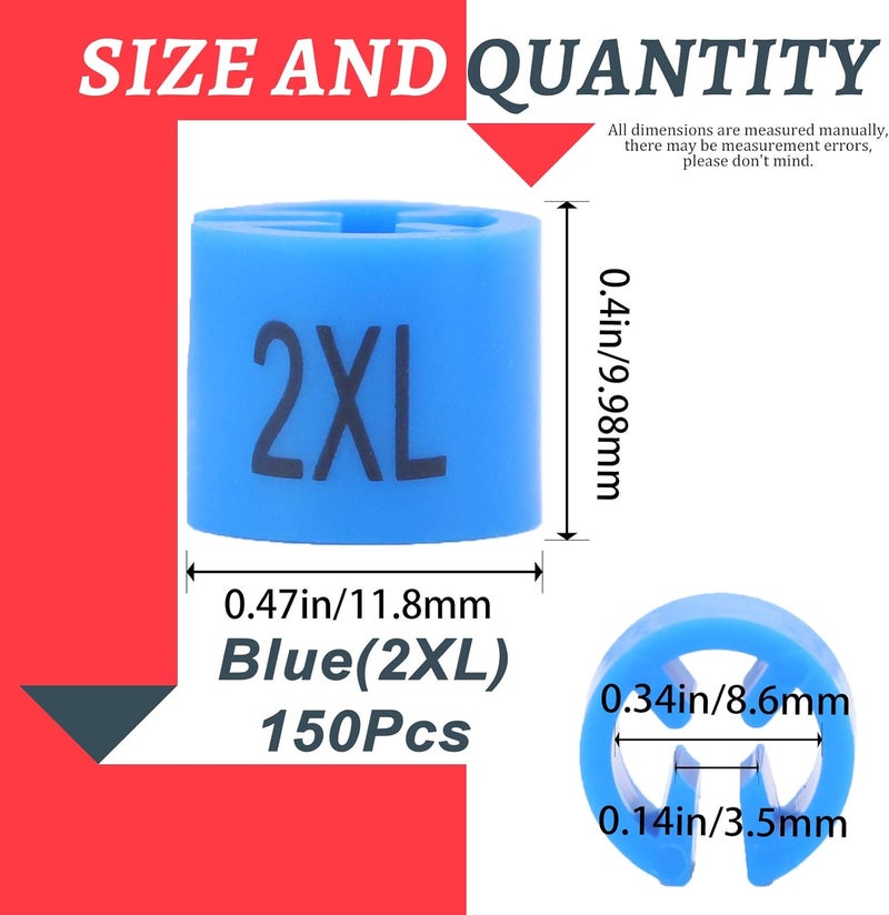 سوبيت 150 قطعة أزرق【مقاس 2XL】علامات حجم علاقة الملابس البلاستيكية، ترميز الألوان لأحجام العلاقات، علامات حجم الملابس لعلاقات الأسلاك، علاقات الملابس مع صندوق تخزين - Image 2
