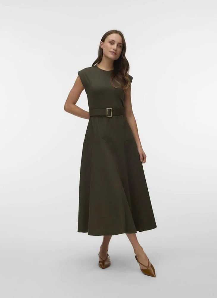 Brenda Sleeveless Crew Neck 7/8 Midi Dress