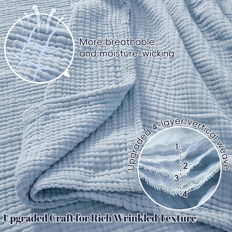PHF 100% Cotton Muslin Blanket Queen Size 90"x90", 4-Layer Lightweight Gauze Throw, Breathable Cloud-Soft Minimalist Blanket for Bed, Couch, Camping & Baby, Ancient Water, Ideal Gift - Image 3