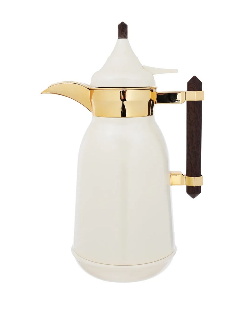 Alsaif Gallery Al Saif Gallery Shahad thermos set, 1 liter, wooden handle, thermal glass inner case, steel outer shell - off white - Image 2