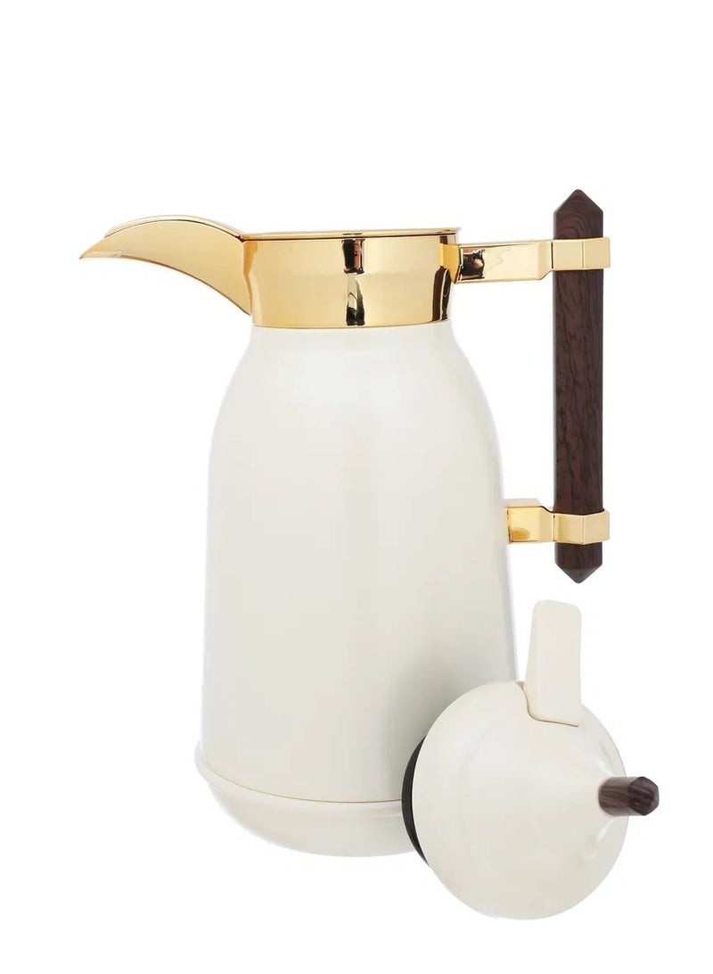 Alsaif Gallery Al Saif Gallery Shahad thermos set, 1 liter, wooden handle, thermal glass inner case, steel outer shell - off white - Image 4