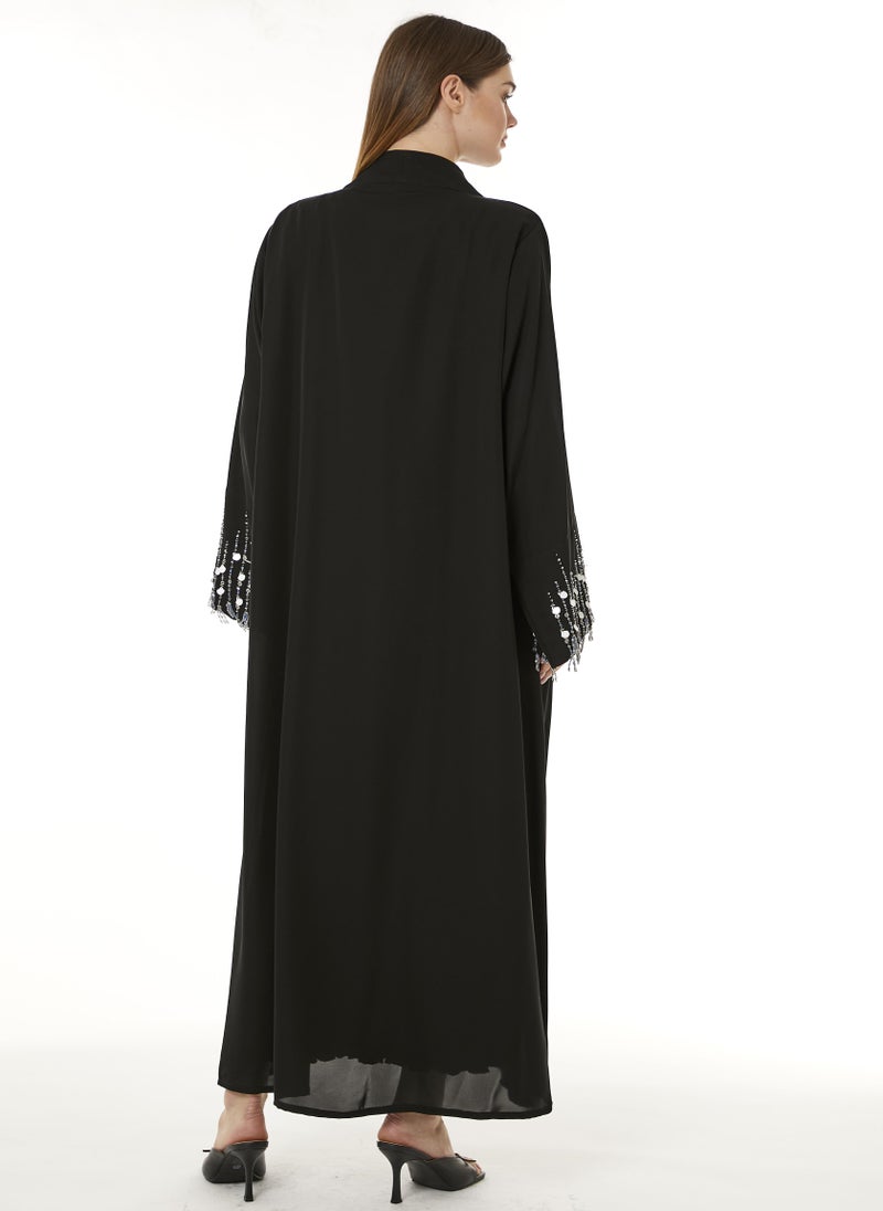 MOiSTREET Black Indonesian Crepe Hand Embellished Abaya - Image 5