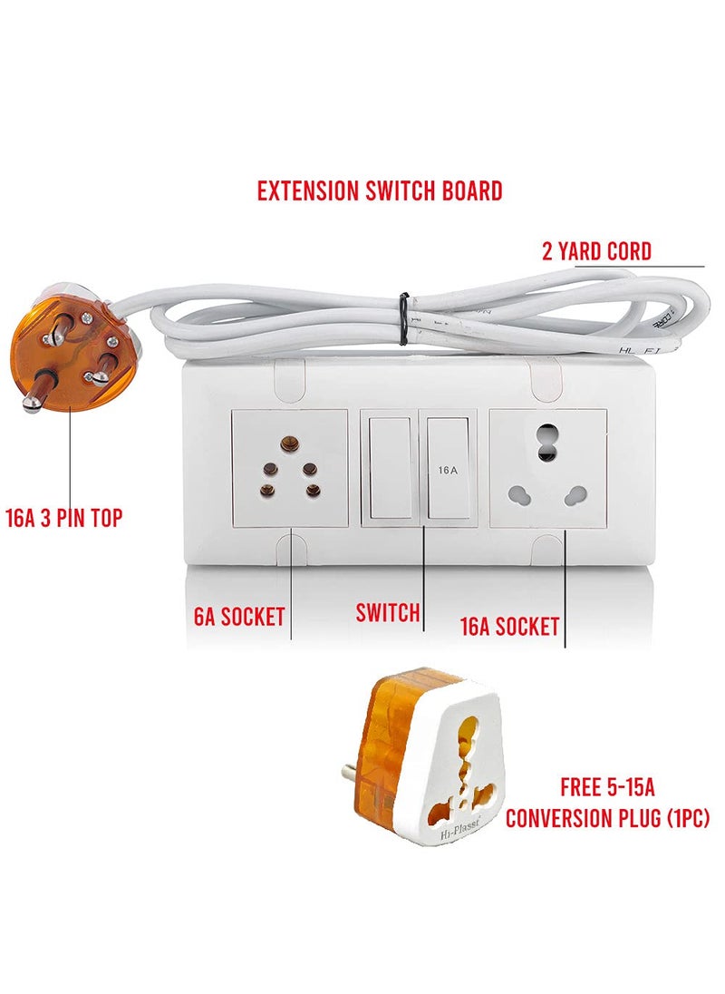 HI PLASST PINS N PLUGS HiPLASST 226A 16A Modular Board Extension Strip Multi Outlet Electrical Switch Board for Heavy Appliances 2 Yard  - Image 2