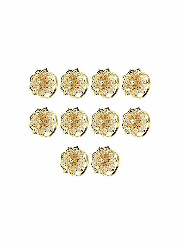 KASTWAVE Hollow Out Metal Flower Napkin Ring Holder Set of 10(Flower-gold)  - Image 1