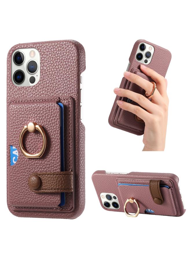 Zaboon Case For iPhone 12 Pro Litchi Leather Oil Edge Ring Card Back Phone Case - Image 1