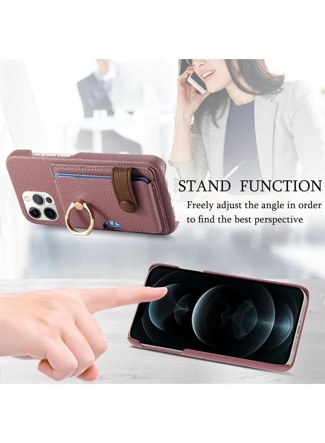 Zaboon Case For iPhone 12 Pro Litchi Leather Oil Edge Ring Card Back Phone Case - Image 5