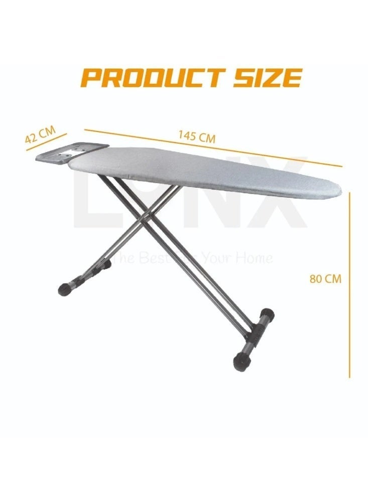 Lynx Turkish Stainless Steel Ironing Board 118x41cm | Anti-Slip Feet, Height Adjustable, Steam-Through Surface, Removable Washable Cover & Foldable Design | LY245 - Image 3