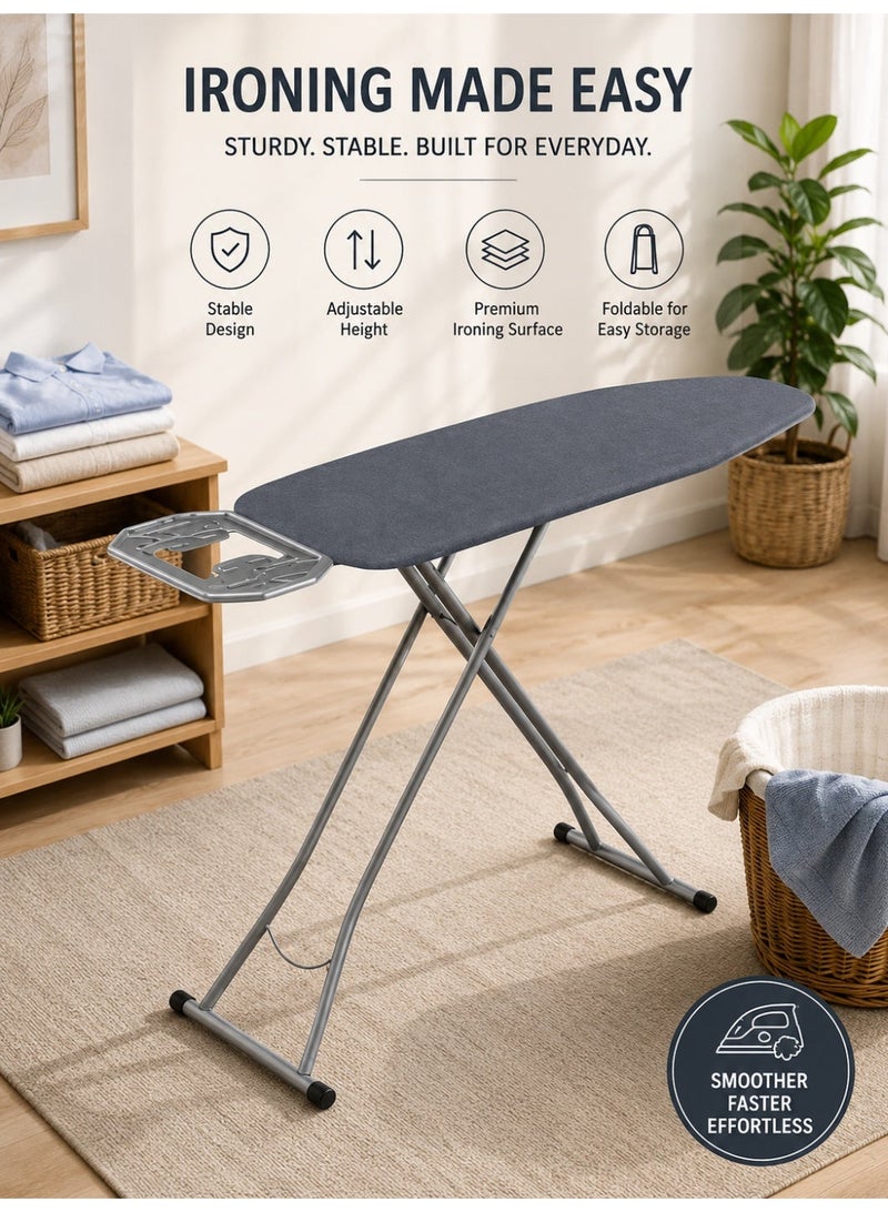 Lynx Turkish Stainless Steel Ironing Board 118x41cm | Anti-Slip Feet, Height Adjustable, Steam-Through Surface, Removable Washable Cover & Foldable Design | LY245 - Image 1