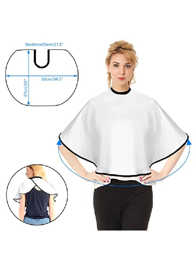 JIAKAI عباءة صالون مكياج قصيرة احترافية مع إغلاق حلقي للرجال والنساء، عباءة تصفيف الشعر، ميديم بيضاء - Image 3