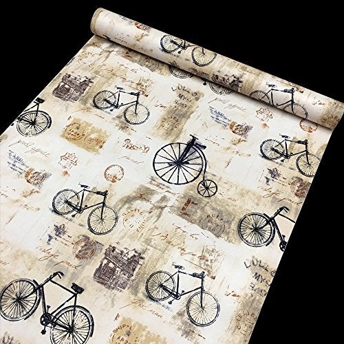 Yifely Shabby Chic Bikes Contact Paper Self-Adhesive Shelf Liner Drawer Locker Sticker 17.7 Inch by 9.8 Feet - Image 1