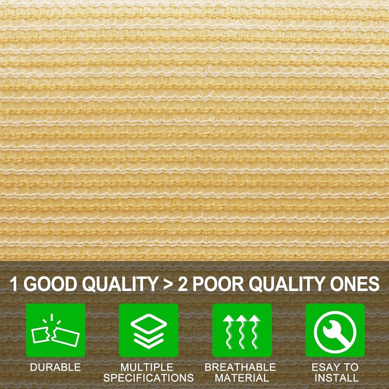 Shatex 90% Shade Fabric 10x 16ft Sun Shade Cloth with Grommets for Pergola Cover Canopy Wheat, 12 Bungee Balls - Image 2