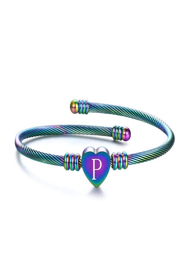 VQYSKO Gold Bracelets for Girls-A to Z Stainless Steel Heart Initial Girl Jewellery, Birthday Gifts for Girls (Rainbow, O) - Image 1