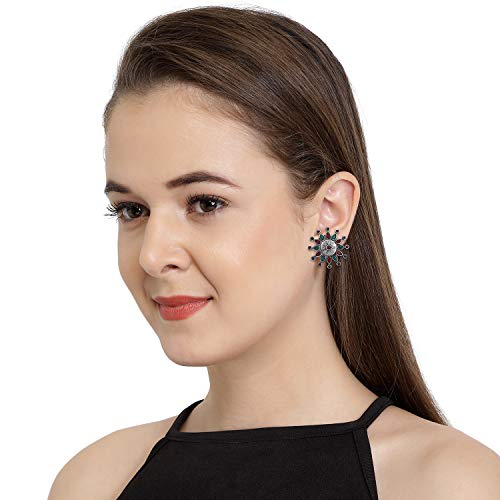 AccessHer Ethnic Oxidised Silver Plating Stylish Alloy Floral Design Round Shpae Stud Earrings for Women and girls pair of 1 - Image 4