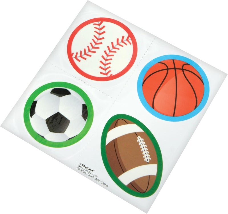Amscan Sports Ball Tattoo High Count Favor - 2" x 2" | Assorted Design | Pack of 48