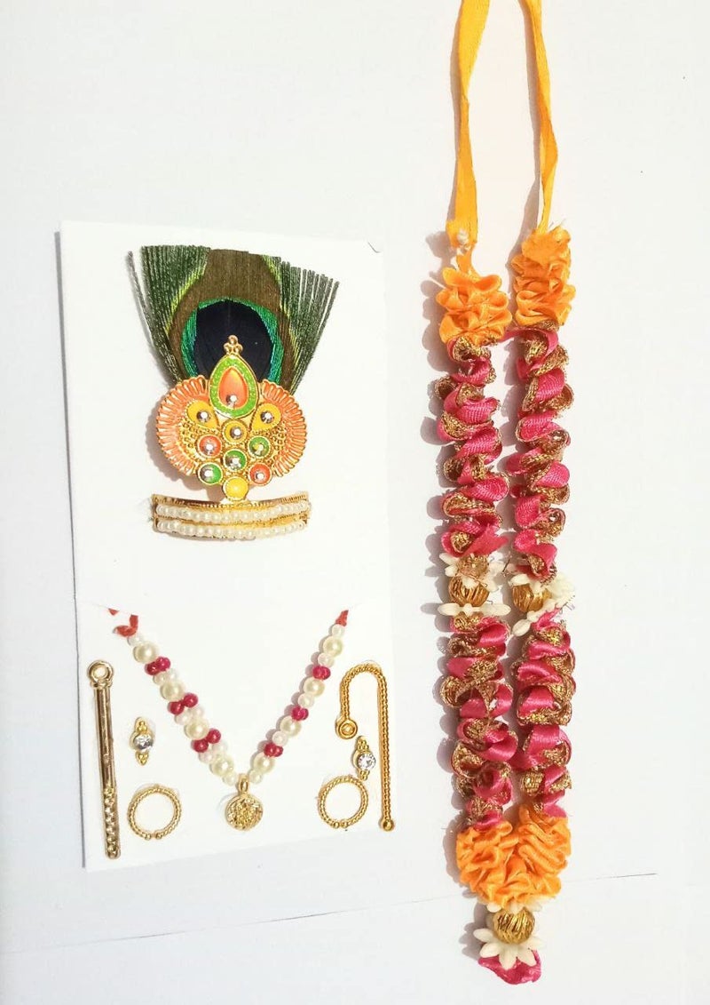 Brikshi Thakurji Bal Gopal Laddu Gopal Dress Kishan ji poshak VastraMala with shringer Set NO4Pack of 1 Orange - Image 5