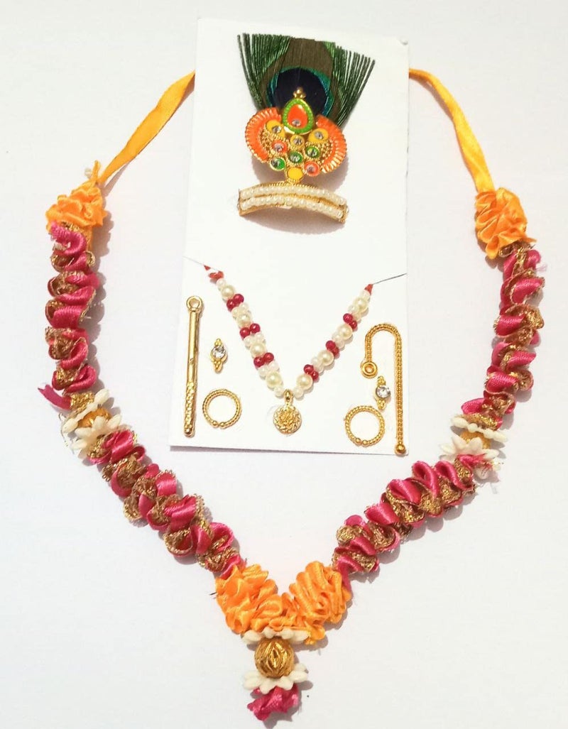 Brikshi Thakurji Bal Gopal Laddu Gopal Dress Kishan ji poshak VastraMala with shringer Set NO4Pack of 1 Orange - Image 2