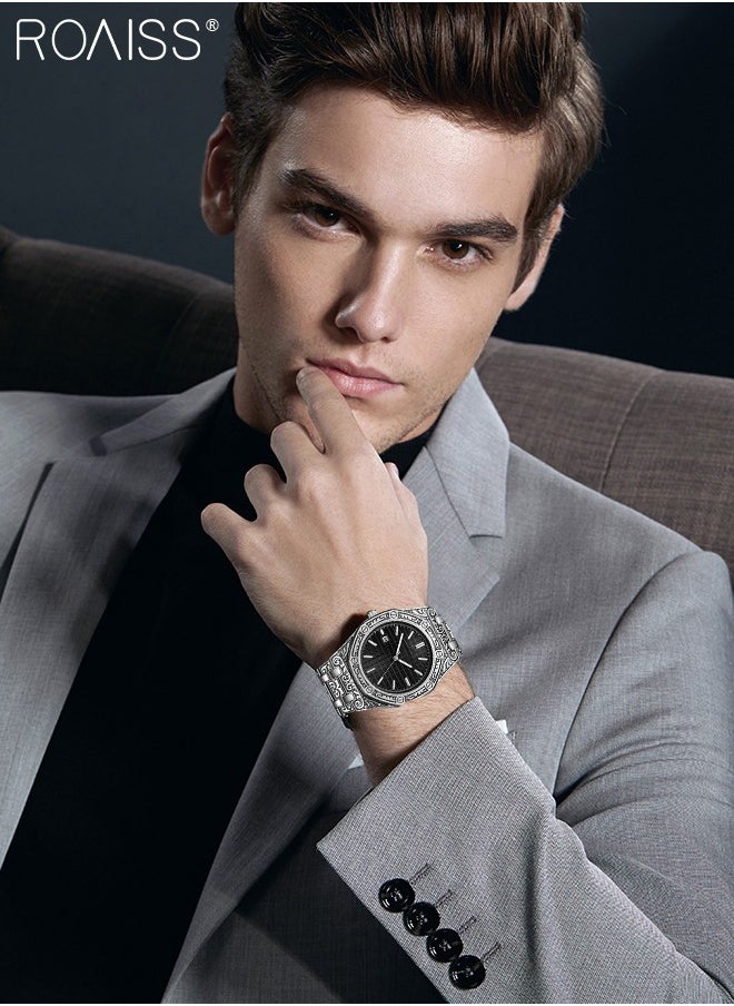 roaiss - Men's Alloy Strap Quartz Watches Analog Display Round Black Dial with Date Display Waterproof Luminous Retro Wristwatch as Gift for Men - Image 1