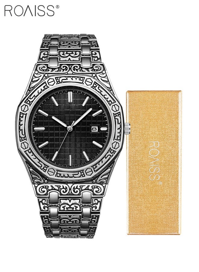 roaiss - Men's Alloy Strap Quartz Watches Analog Display Round Black Dial with Date Display Waterproof Luminous Retro Wristwatch as Gift for Men - Image 1