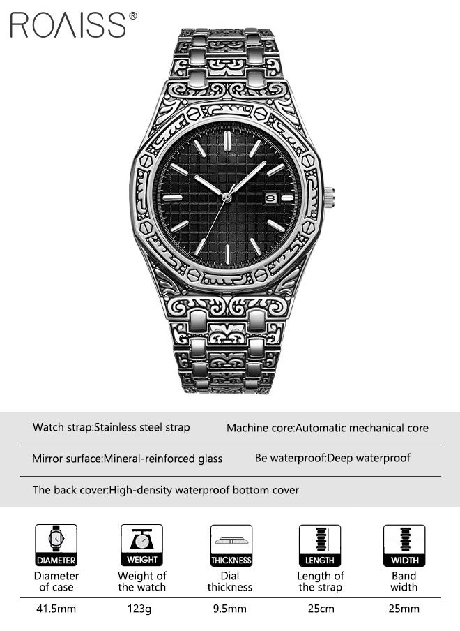 roaiss - Men's Alloy Strap Quartz Watches Analog Display Round Black Dial with Date Display Waterproof Luminous Retro Wristwatch as Gift for Men - Image 1