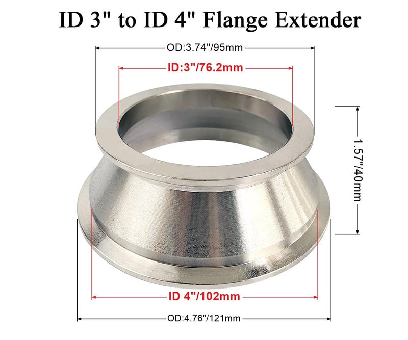 Elifecenter 3" to 4" Exhaust Flange Adapter,Turbo Exhaust V-band Adaptor Flange CNC(3"ID to 4"ID) - Image 2