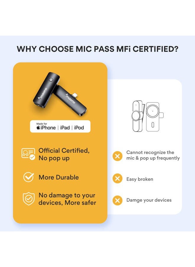 Maono Wireless Lavalier Microphone for iPhone iPad, MFi Certified, 2.4GHz Wireless Lapel Mic with One Key Noise Cancelling for TikTok, Interview, Vlogging, Live Streaming(WM600 B1) - Image 2